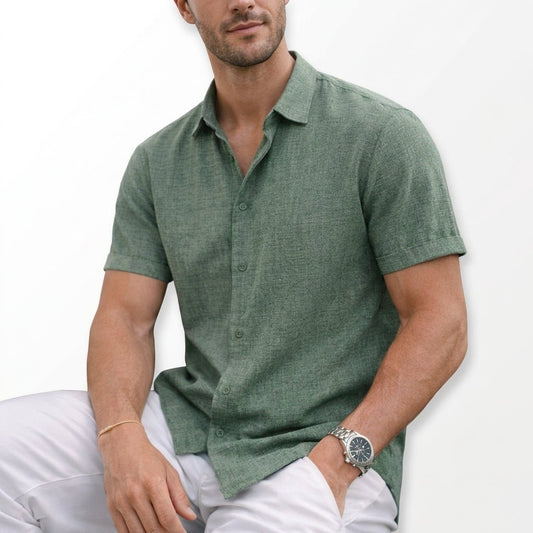Men's Cotton Button Short Sleeve Top Front