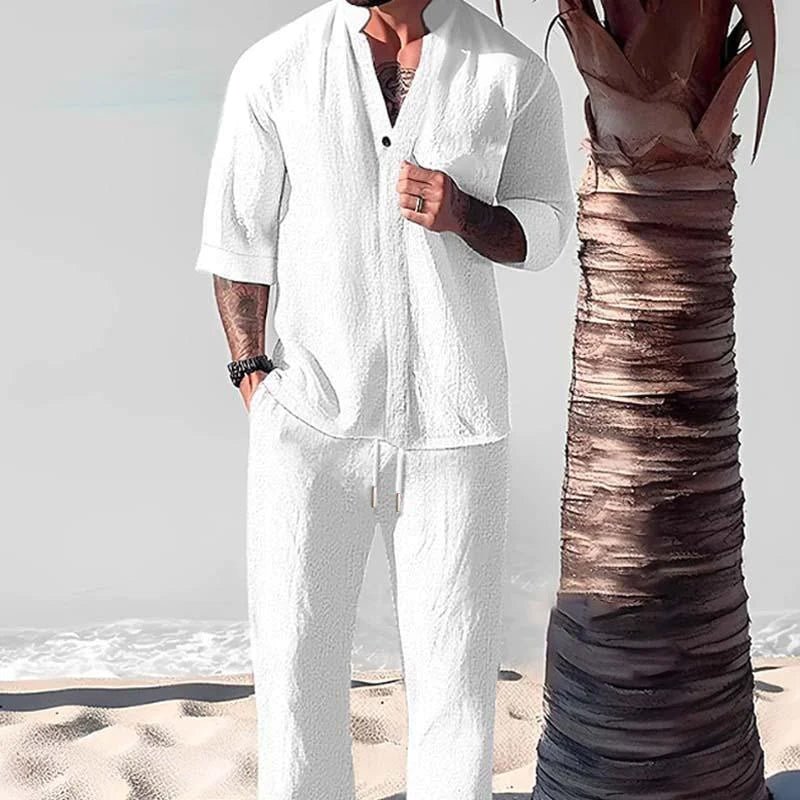 Men's Cotton-Linen 2-Piece Shirt Set | Relaxed Fit Front