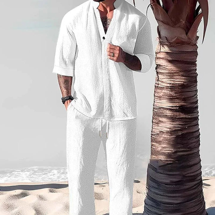 Men's Cotton-Linen 2-Piece Shirt Set | Relaxed Fit Front