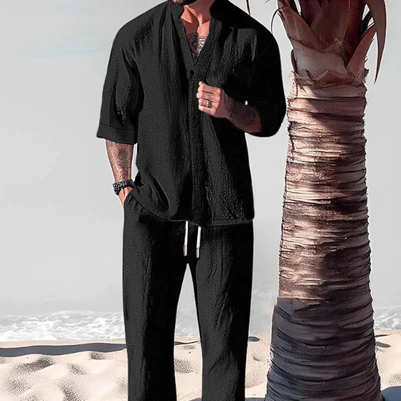 Men's Cotton-Linen 2-Piece Shirt Set | Relaxed Fit Side