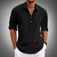 Men's Cotton Linen Henley Shirt | Long Sleeve Relaxed Fit Detail