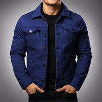 Men's Cotton Polo Denim Jacket | Multi-Pocket Side