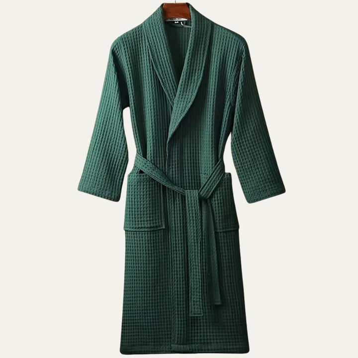 Men's Cotton Waffle Lightweight Bathrobe | Shawl Collar Spa Belt Alternate