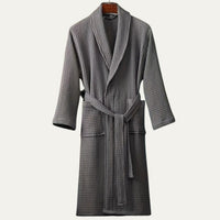 Men's Cotton Waffle Lightweight Bathrobe | Shawl Collar Spa Belt Angle