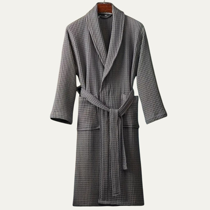 Men's Cotton Waffle Lightweight Bathrobe | Shawl Collar Spa Belt Angle