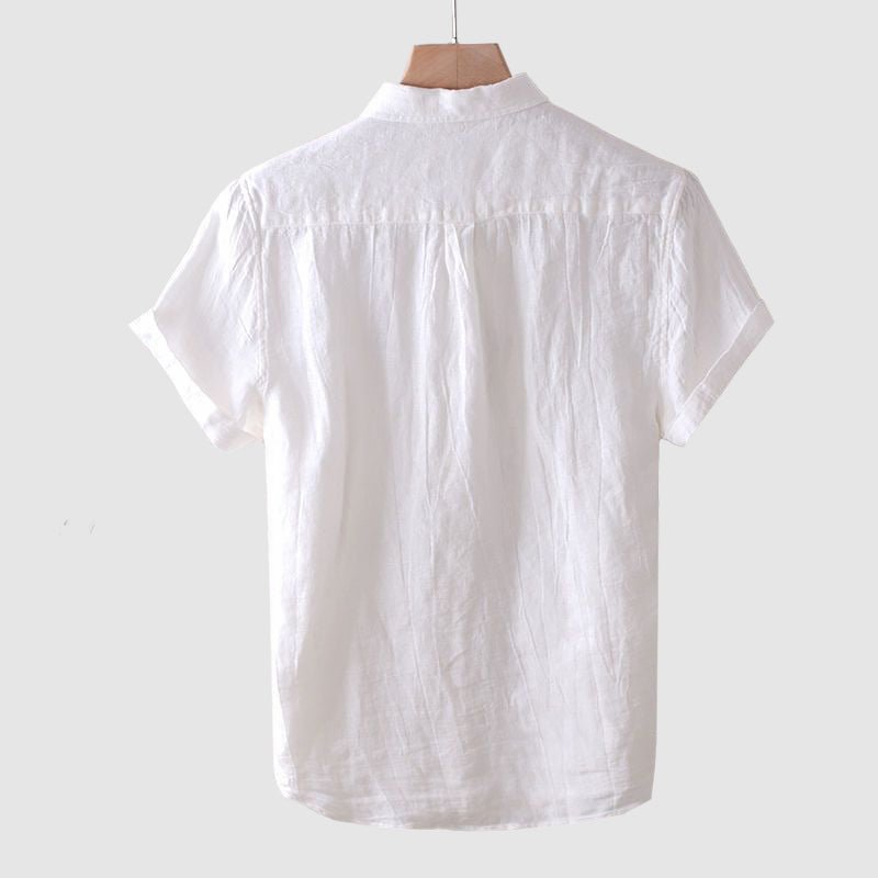 Men's Crinkle Bologna Linen Shirt | Short Sleeve Close Up