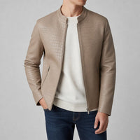 Men's Croc Embossed Leather Jacket | Slim Zip Front Front