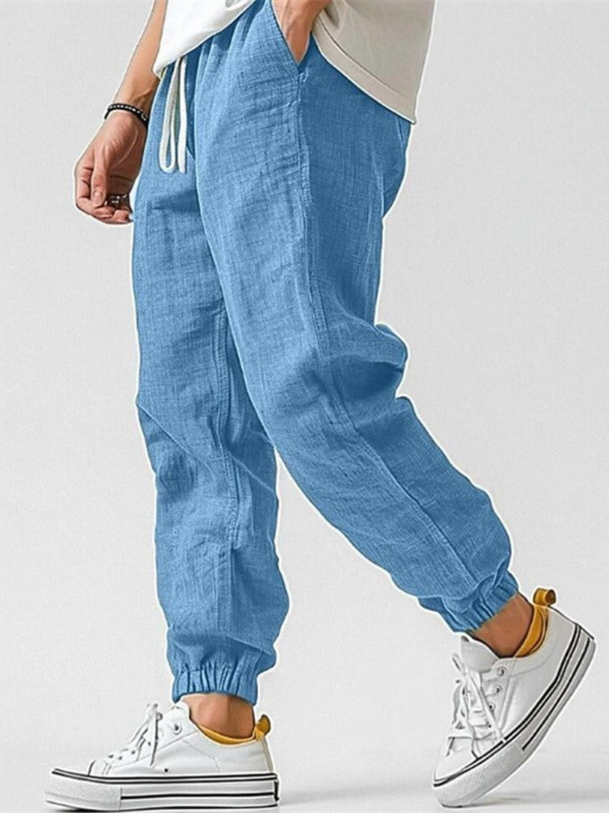 Men's Cuffed Cotton Linen Joggers Pants Back