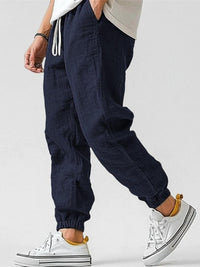 Men's Cuffed Cotton Linen Joggers Pants Close Up