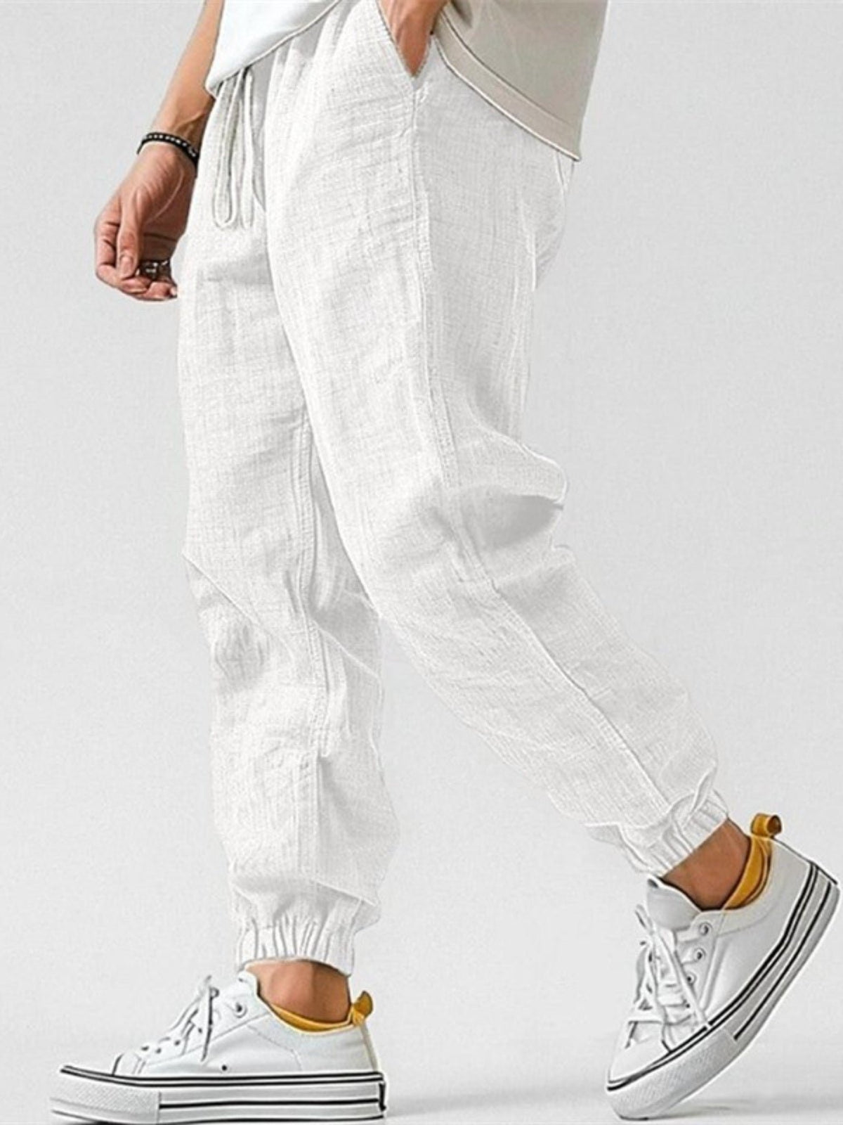 Men's Cuffed Cotton Linen Joggers Pants Front