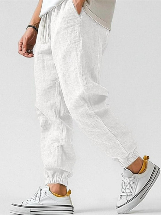 Men's Cuffed Cotton Linen Joggers Pants Front