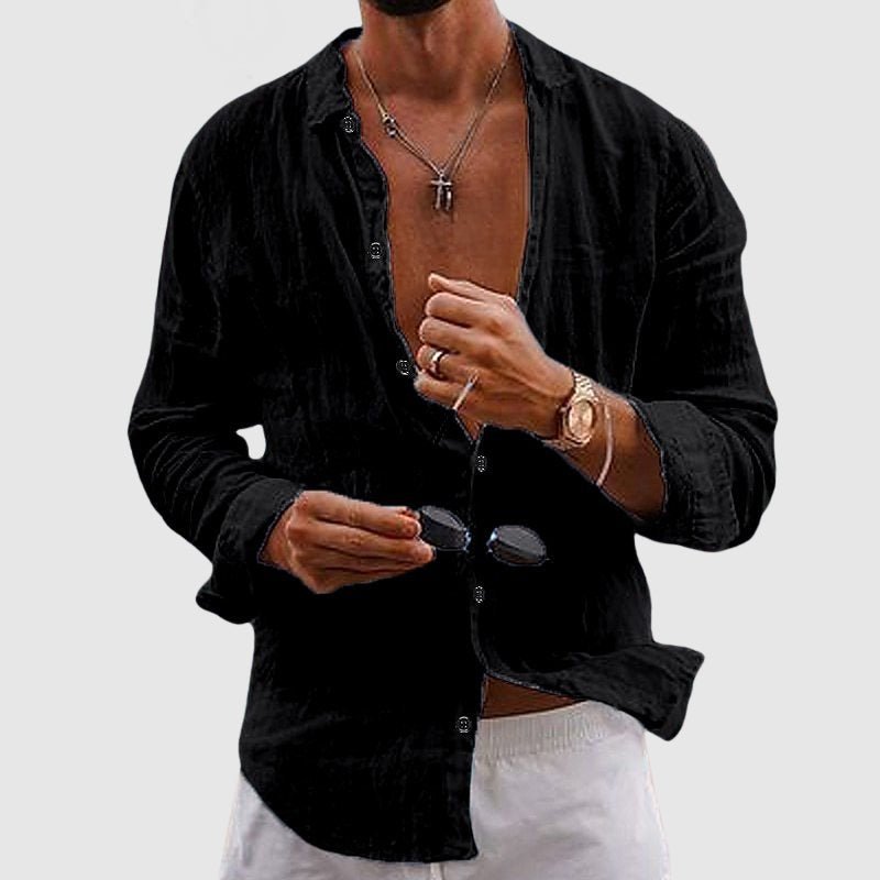 Men's Deep V-Neck Linen Shirt | Button-Down Back
