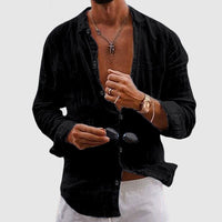 Men's Deep V-Neck Linen Shirt | Button-Down Back