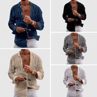 Men's Deep V-Neck Linen Shirt | Button-Down Close Up