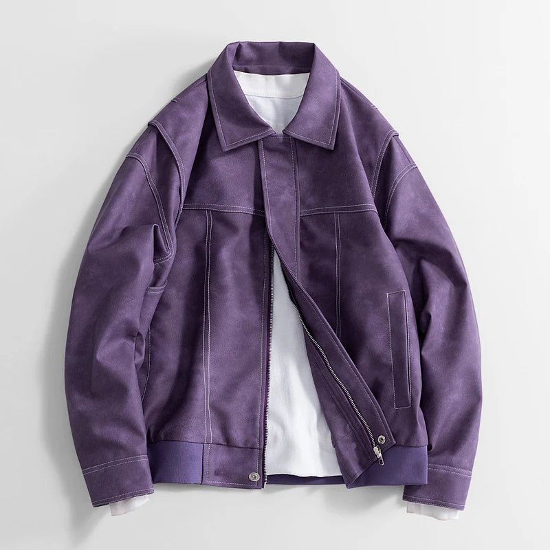 Men's Diagonal Zip Vegan Leather Jacket | Layered Shoulder Alternate