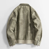 Men's Diagonal Zip Vegan Leather Jacket | Layered Shoulder Full