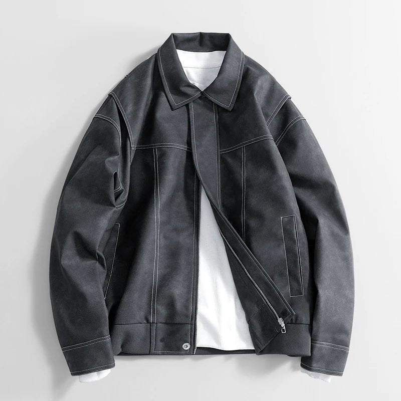 Men's Diagonal Zip Vegan Leather Jacket | Layered Shoulder Hero