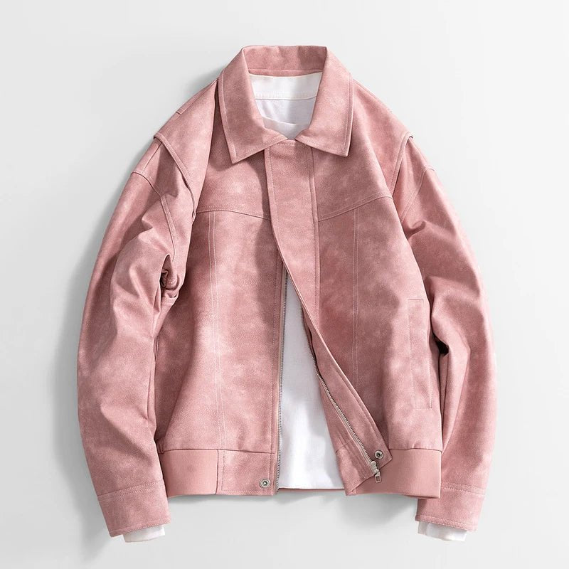 Men's Diagonal Zip Vegan Leather Jacket | Layered Shoulder View 11