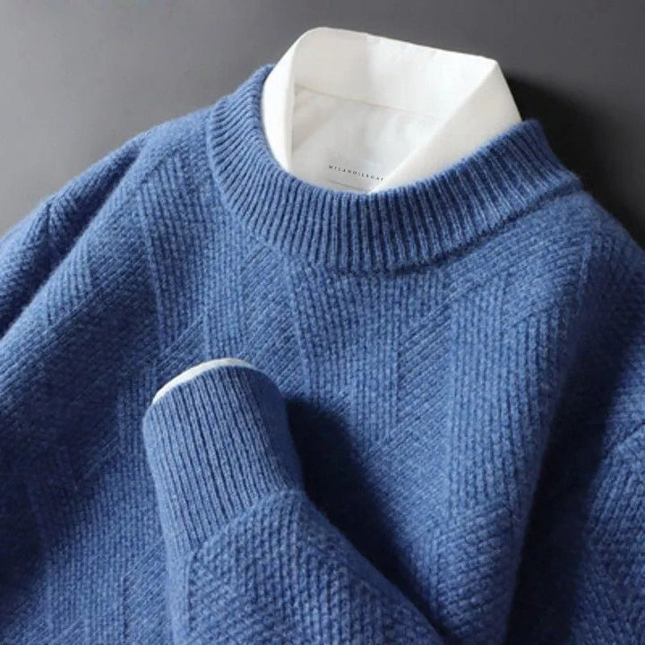 Men's Diamond Knit Crewneck Sweater | Ribbed Hem Back
