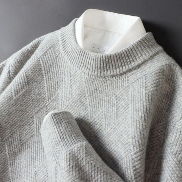 Men's Diamond Knit Crewneck Sweater | Ribbed Hem Front