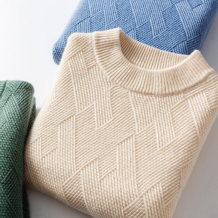 Men's Diamond Knit Crewneck Sweater | Ribbed Hem Hero