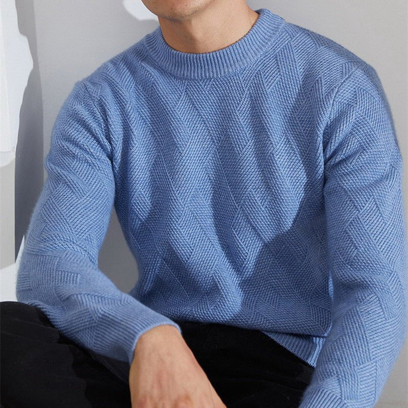 Men's Diamond Knit Crewneck Sweater | Ribbed Hem Lifestyle