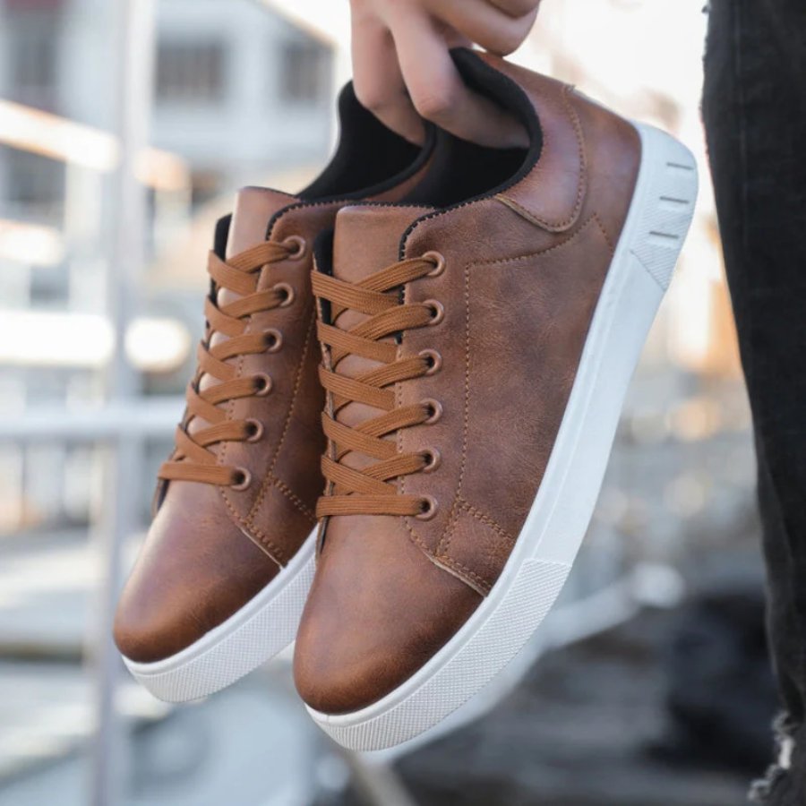 Men's Distressed Leather Sneaker Shoes Close Up