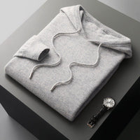 Men's Drawstring Merino Hoodie | Wool Knit Close Up