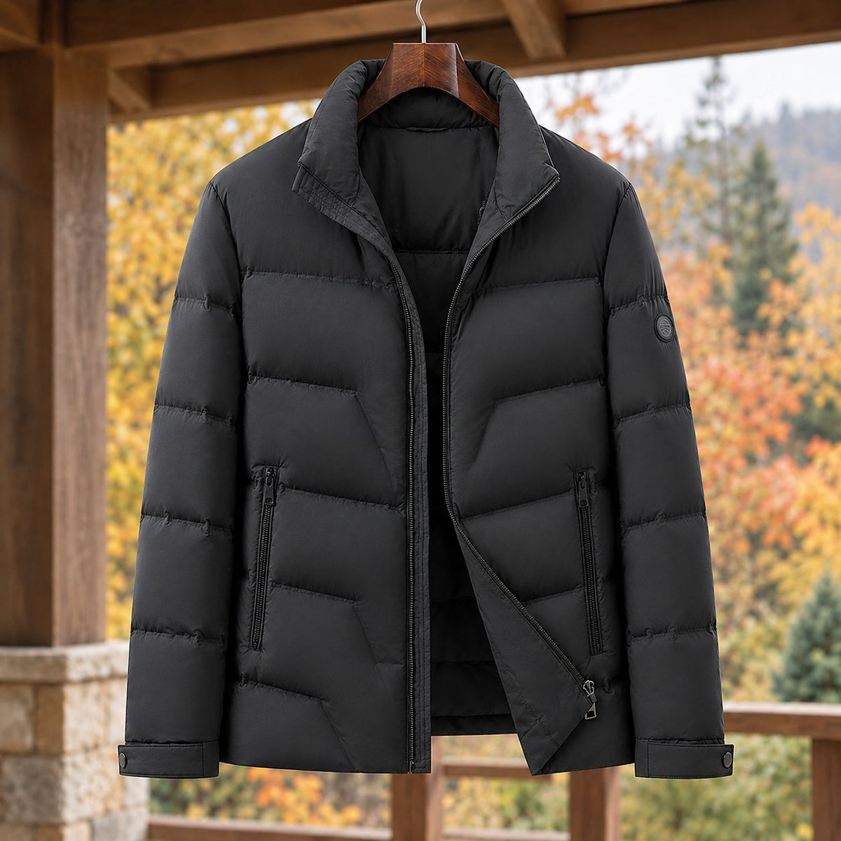 Men's Duck Down Puffer Jacket | Stand Collar Quilted Detail