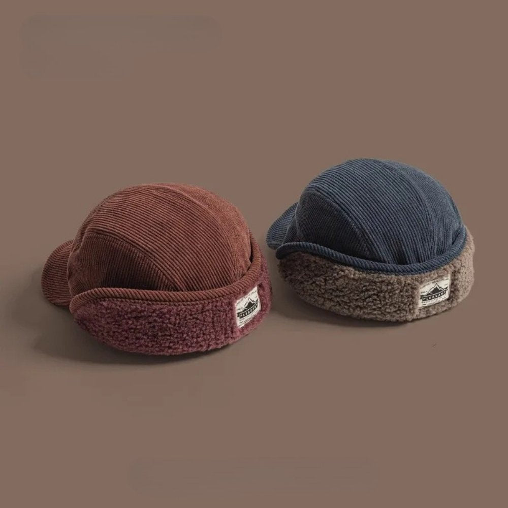 Men's Ear Flap Corduroy Hat | Insulated Winter Close Up