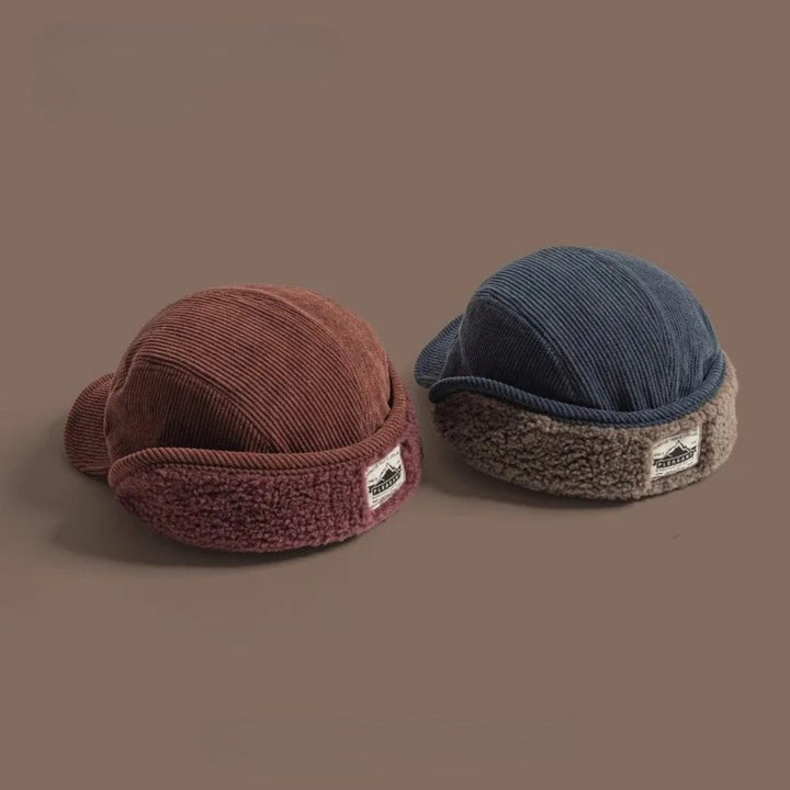 Men's Ear Flap Corduroy Hat | Insulated Winter Close Up