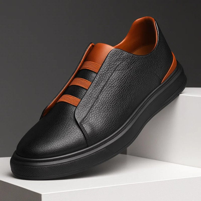 Men's Elastic Strap Leather Sneakers | Classic Fit Detail
