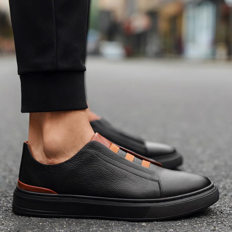 Men's Elastic Strap Leather Sneakers | Classic Fit Side