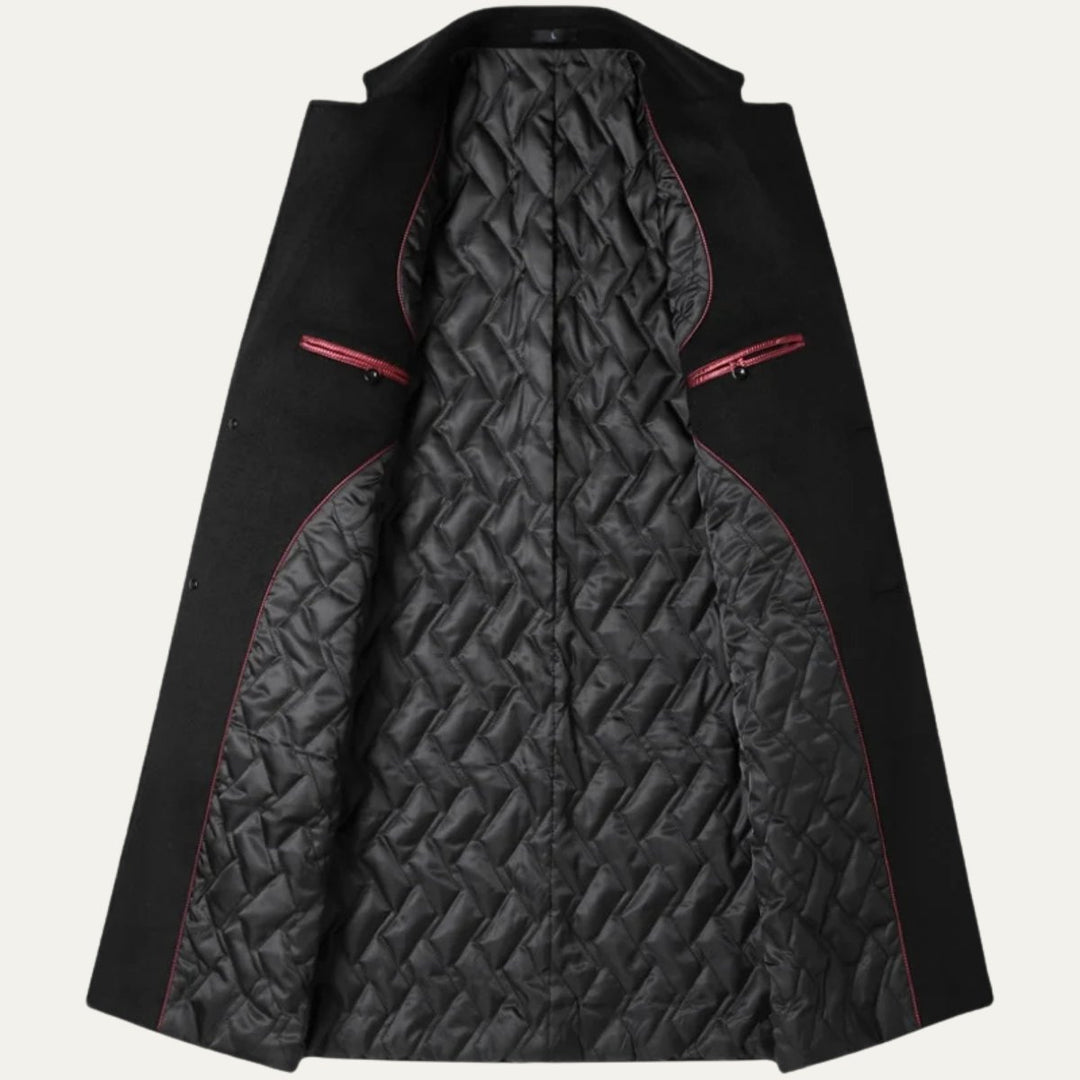 Men's Elegant Long Winter Coat | Single-Breasted Smart Fit Close Up