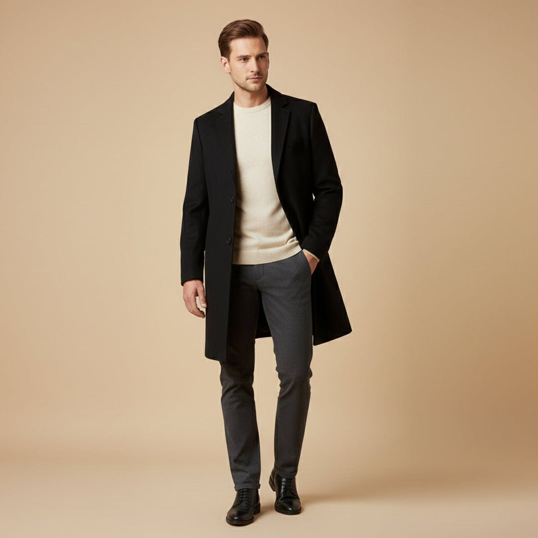 Men's Elegant Long Winter Coat | Single-Breasted Smart Fit Front