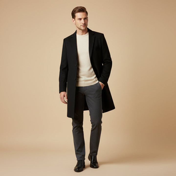 Men's Elegant Long Winter Coat | Single-Breasted Smart Fit Front