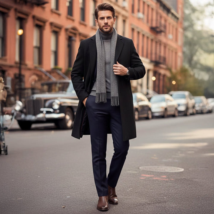 Men's Elegant Long Winter Coat | Single-Breasted Smart Fit View 11