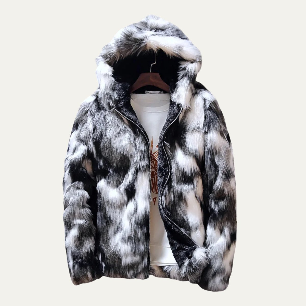 Men's Elegant Soft Fur Hooded Winter Jacket | Bomber Fit Detail