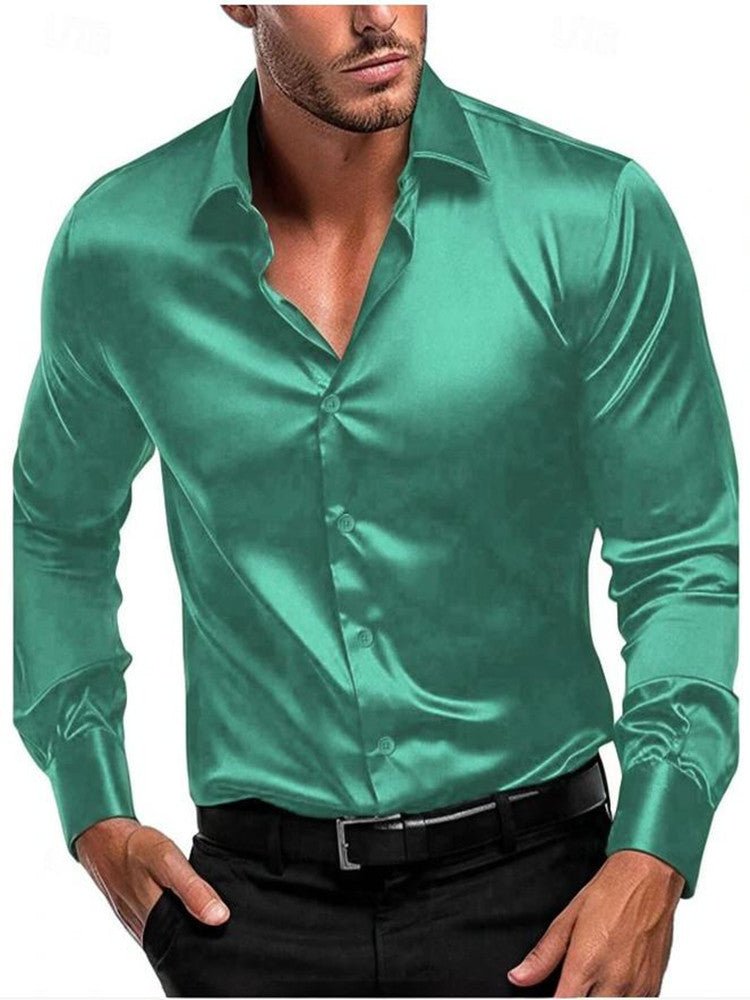 Men's Elegant Timeless Silk Shirt | Satin Sheen Italian Collar Close Up