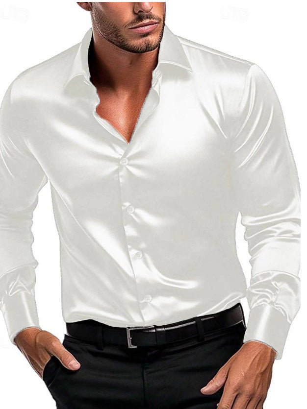 Men's Elegant Timeless Silk Shirt | Satin Sheen Italian Collar Front