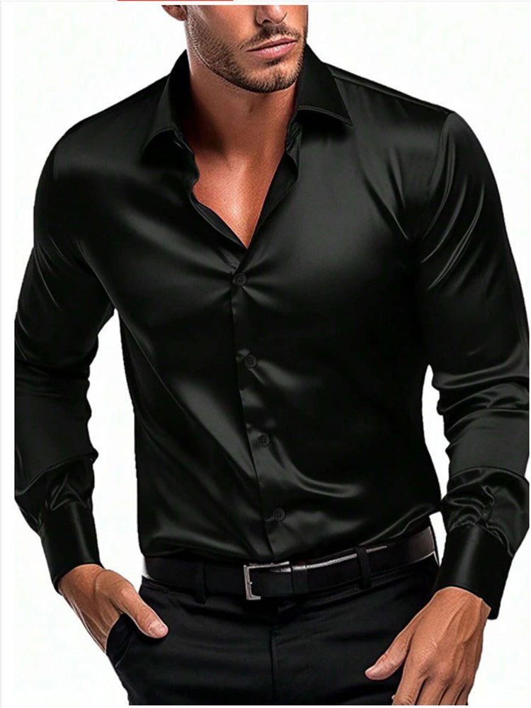 Men's Elegant Timeless Silk Shirt | Satin Sheen Italian Collar Side