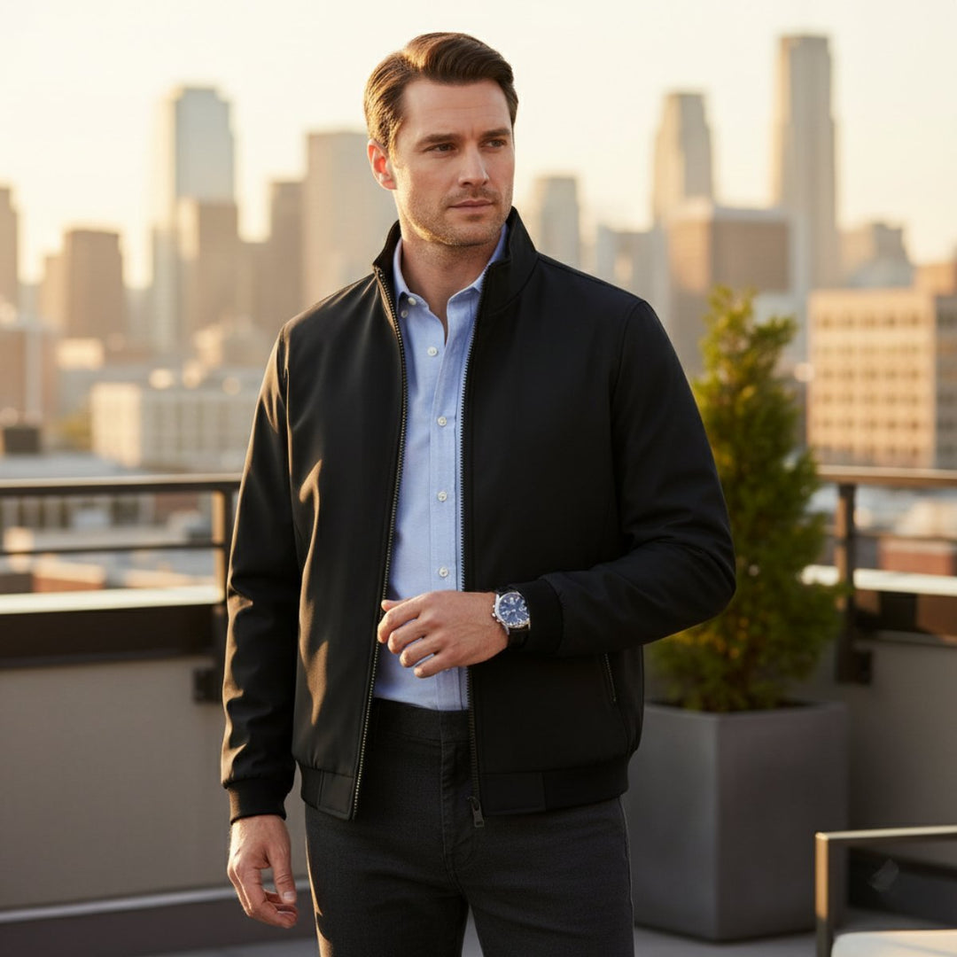 Men's Elegant Warm Lined Jacket | Fleece Bomber Collar Angle