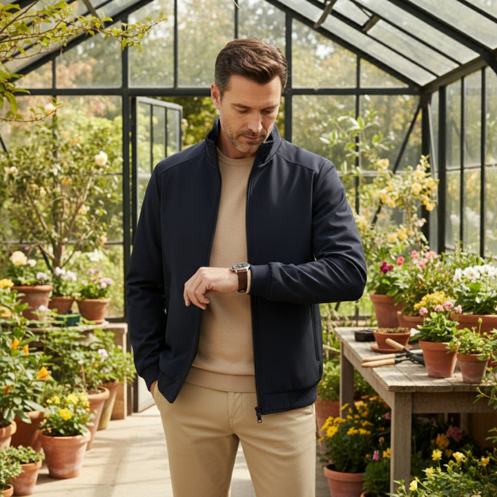 Men's Elegant Warm Lined Jacket | Fleece Bomber Collar Full