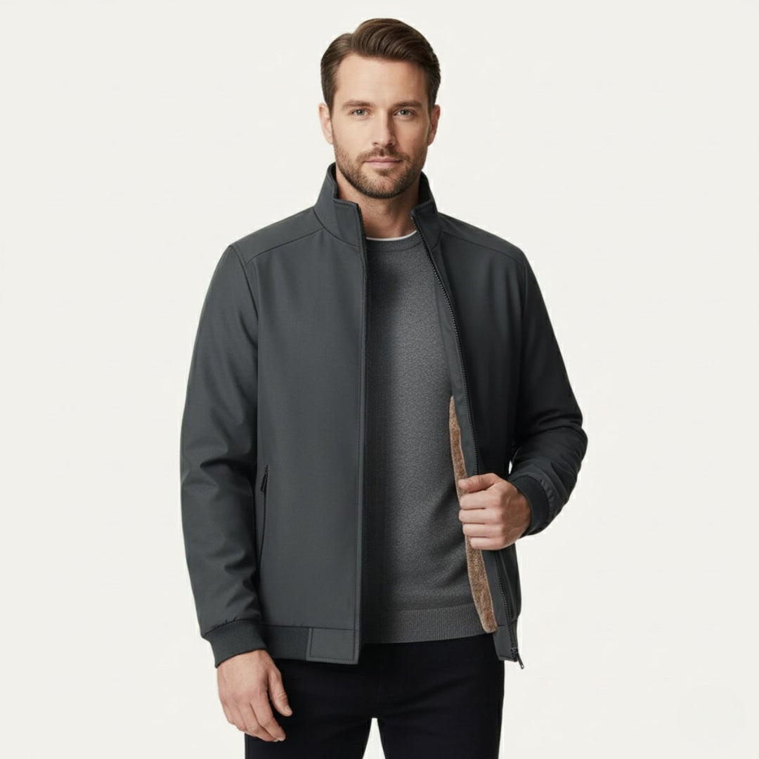 Men's Elegant Warm Lined Jacket | Fleece Bomber Collar Lifestyle