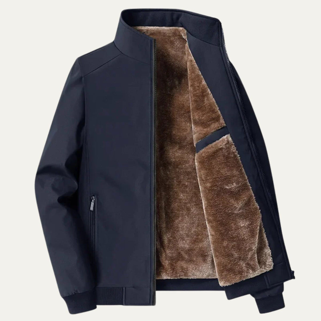 Men's Elegant Warm Lined Jacket | Fleece Bomber Collar Side