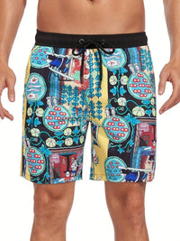 Men's Flamingo Print Beach Summer Swim Shorts Close Up