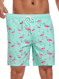 Men's Flamingo Print Beach Summer Swim Shorts Front