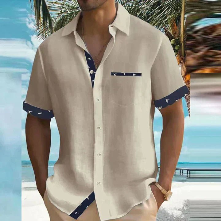 Men's Formal Short Sleeve Shirt | Bird Trim Smart Casual Detail