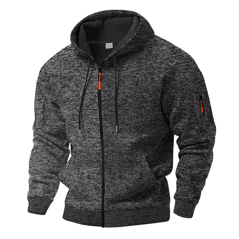 Men's Full Zip Hooded Jacket | Sleeve Pocket Outdoor Back