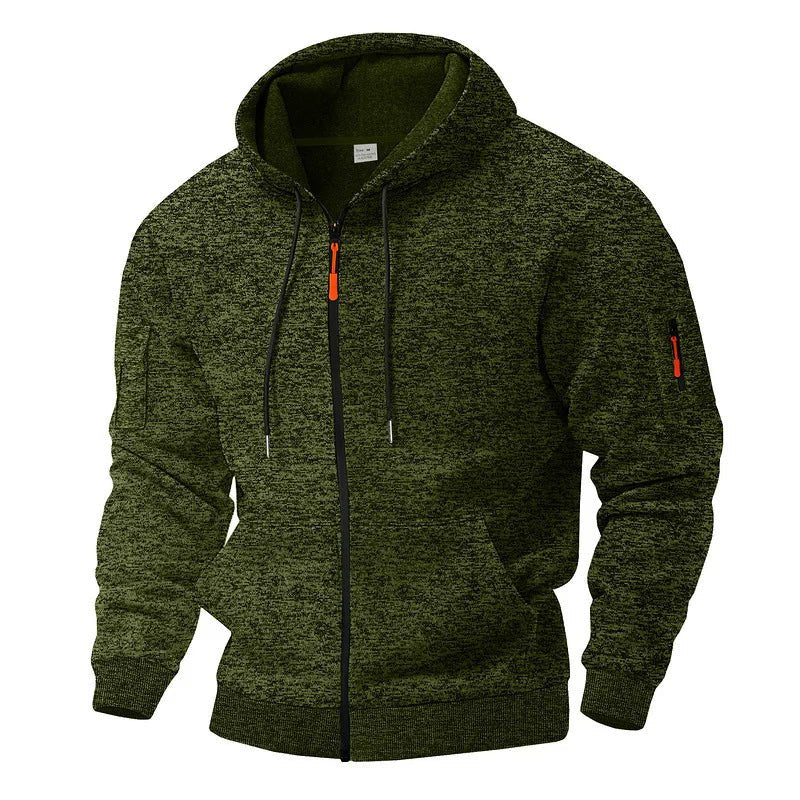 Men's Full Zip Hooded Jacket | Sleeve Pocket Outdoor Side